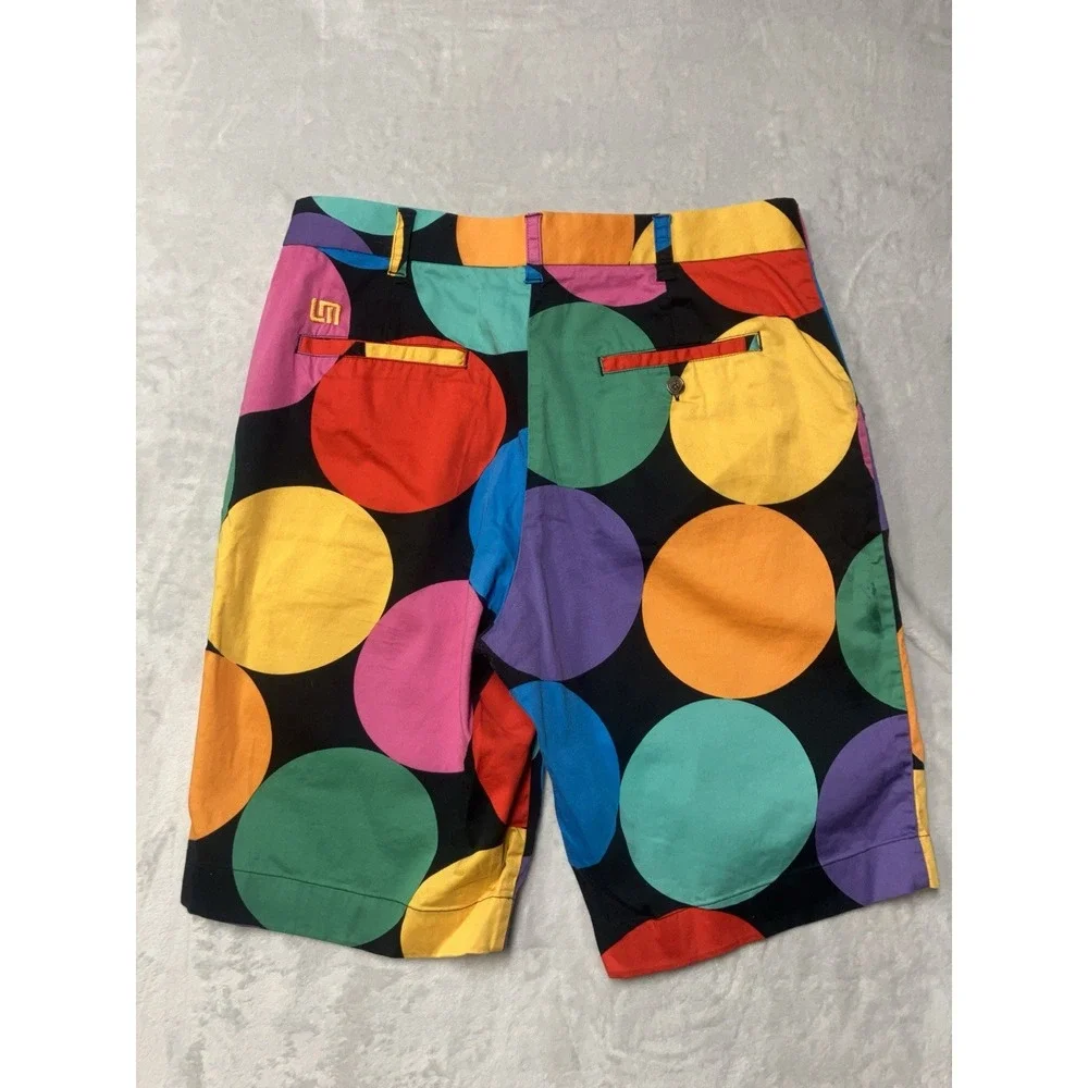 Loudmouth Golf Shorts Mens 34 (33x10) Multicolor Rainbow Circle Print AOP Chino